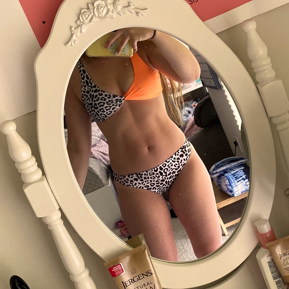 Bright orange and animal print bikini